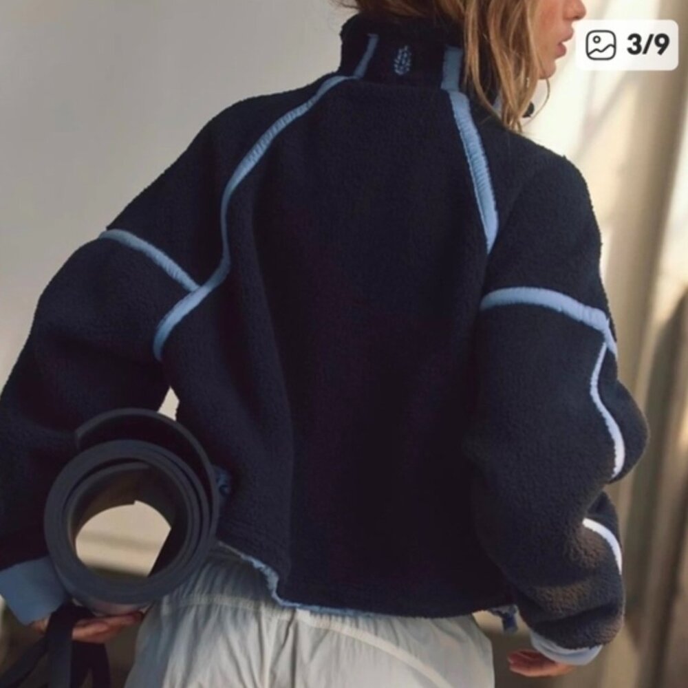 NWT Free People Mountain High Half Zip, Black / Blue Grey Combo, XS